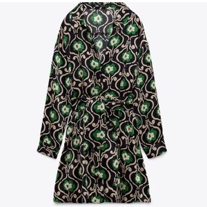 NWT Zara V-neck Floral Print Tie Belt Mini Dress Multicolored